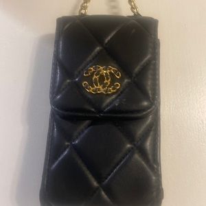 Black chanel cell phone card holder